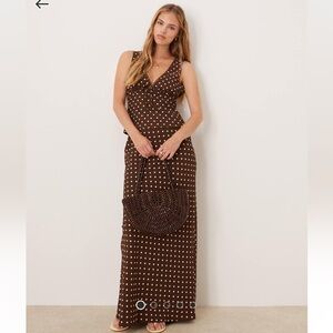 Brown Polka Dot Maxi Skirt and Top - SET